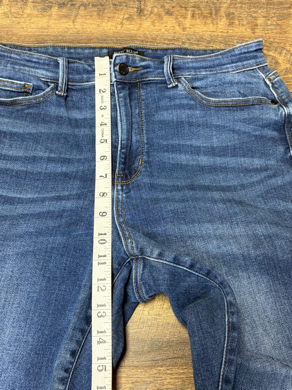Judy Blue Mid Rise Boot Cut Raw Hem Jeans Womens 14W Dark Wash Blue Stretch - Picture 5 of 8
